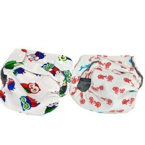 Kawaii Green Baby Reusable Cloth Diaper Covers With Bicycle & Owl Prints